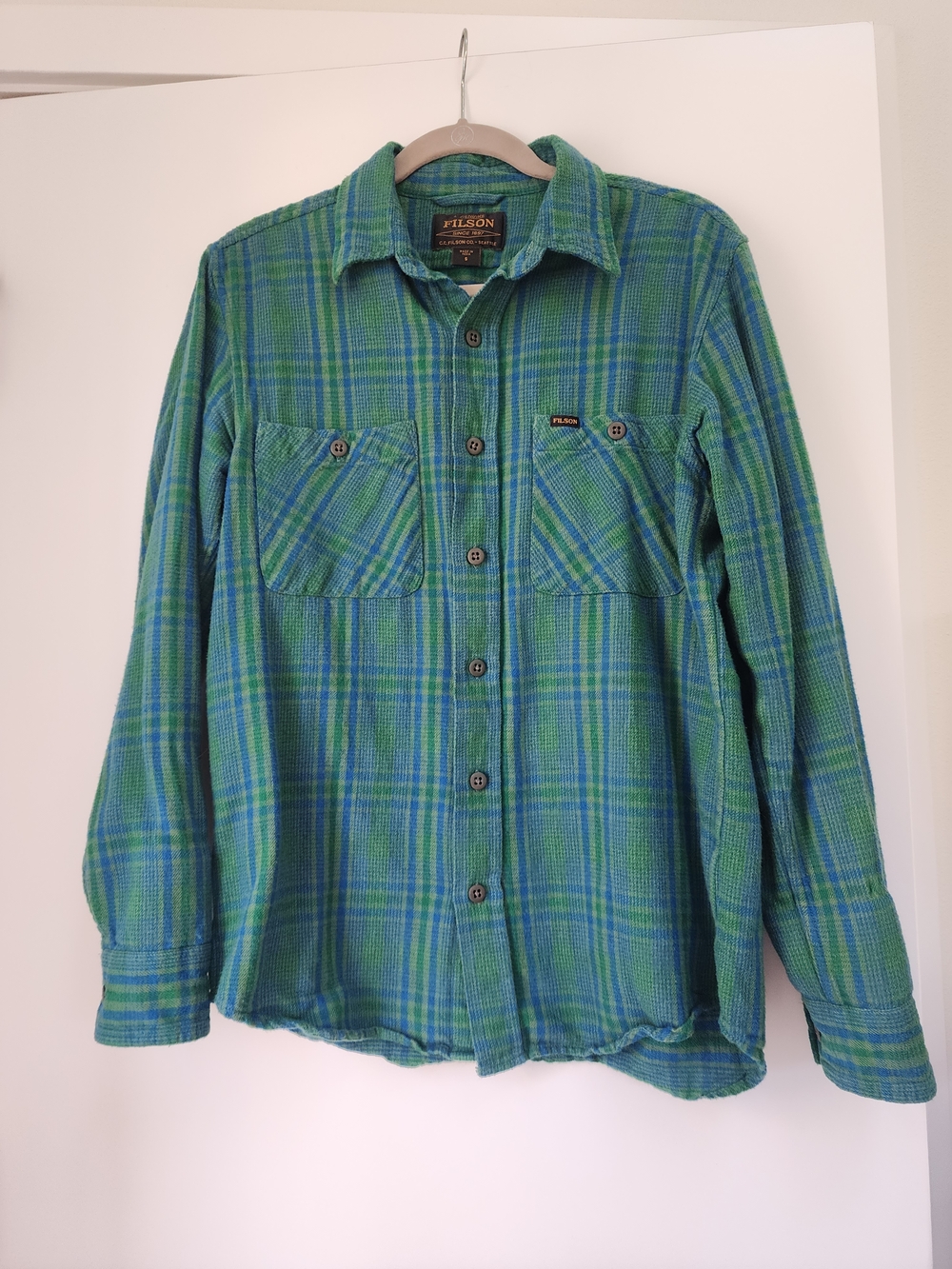Filson Womens Green & Blue Plaid Button-Up Shirt Size Small